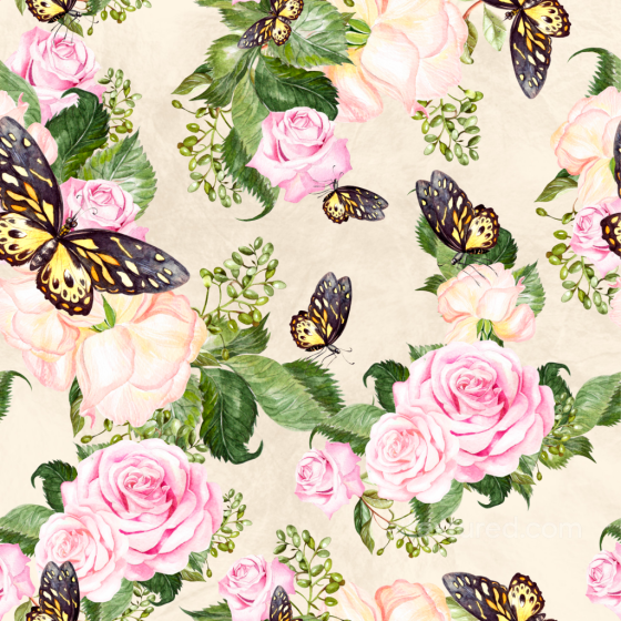 Featuring Pink Roses and Yellow-Black Butterflies Flower texture preview