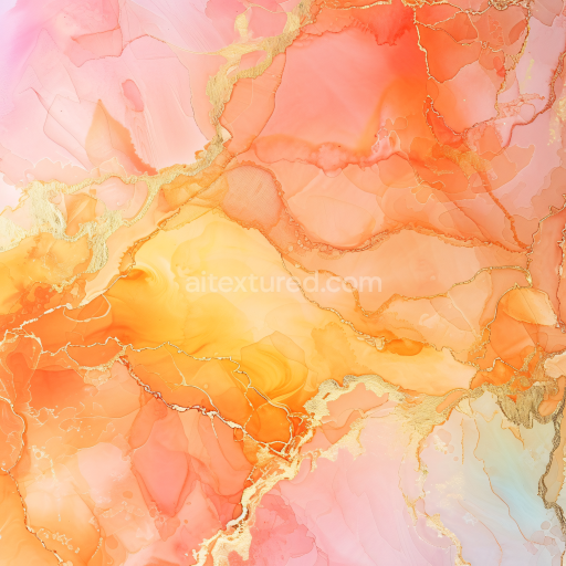 Seamless 3D Alcohol Ink PBR Texture Featuring Warm Orange and Gold Veins