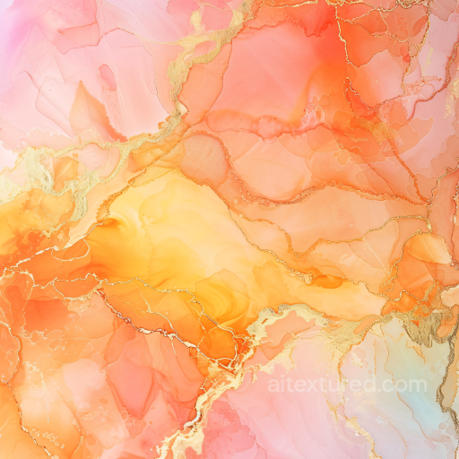 Alcohol Ink PBR Texture Featuring Warm Orange and Gold Veins seamless Alcohol ink PBR texture