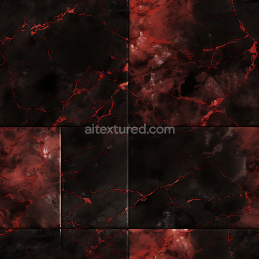 Preview — Seamless 3D Black and Red Marble Floor Tiles PBR Texture with Bold Veins