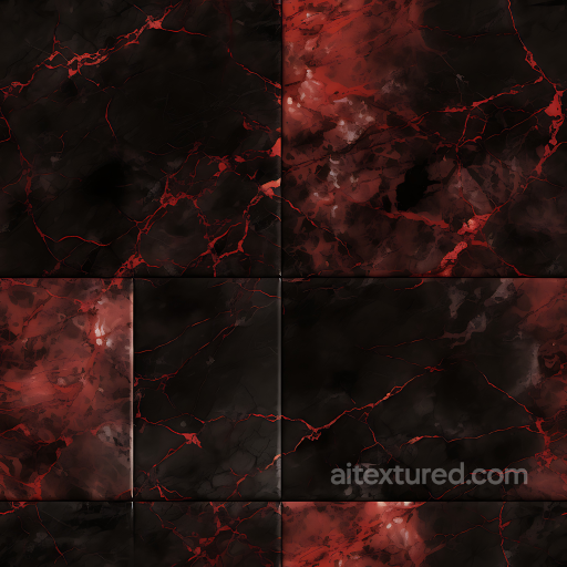 Black and Red Marble Floor Tiles PBR Texture with Bold Veins seamless Marble PBR texture