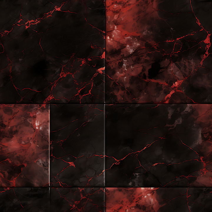 Black and Red Marble Floor Tiles with Bold Veins seamless PBR texture preview