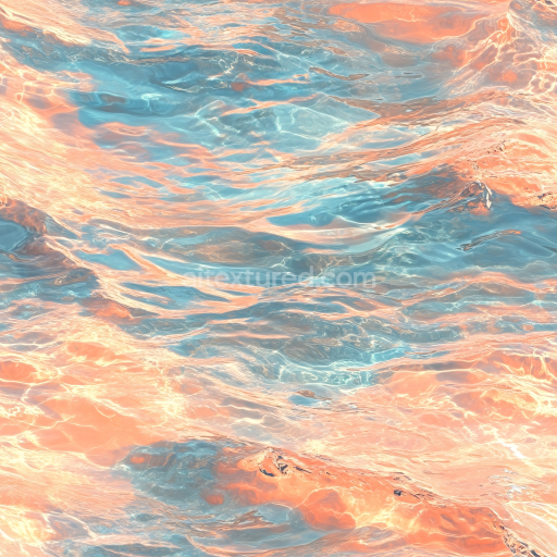 Seamless 3D Water PBR Texture Featuring Stylized Calm Waves in Warm Sunset Colors