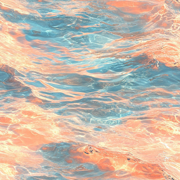 Water Featuring Stylized Calm Waves in Warm Sunset Colors seamless PBR texture preview