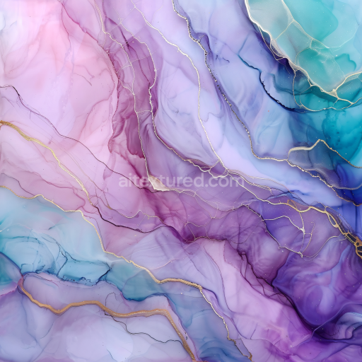 Seamless 3D Alcohol Ink PBR Texture with Pink, Purple, and Teal Fluid Waves
