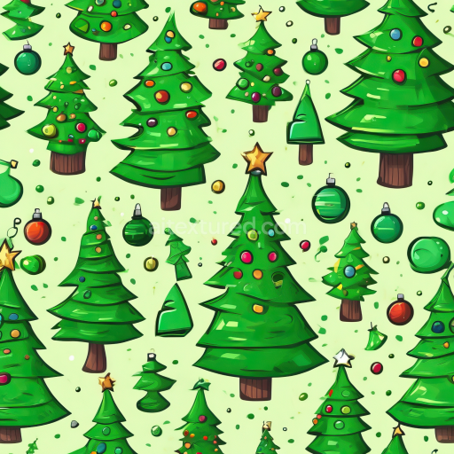 Seamless 3D PBR Texture of Decorative Christmas Trees with Ornaments