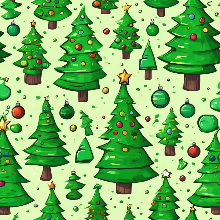 All Christmas Digital paper of Decorative Christmas Trees with Ornaments seamless PBR texture preview