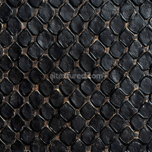 Seamless 3D PBR Texture of Black Reptilian Skin with Distinct Scale Detail and Realistic Gloss
