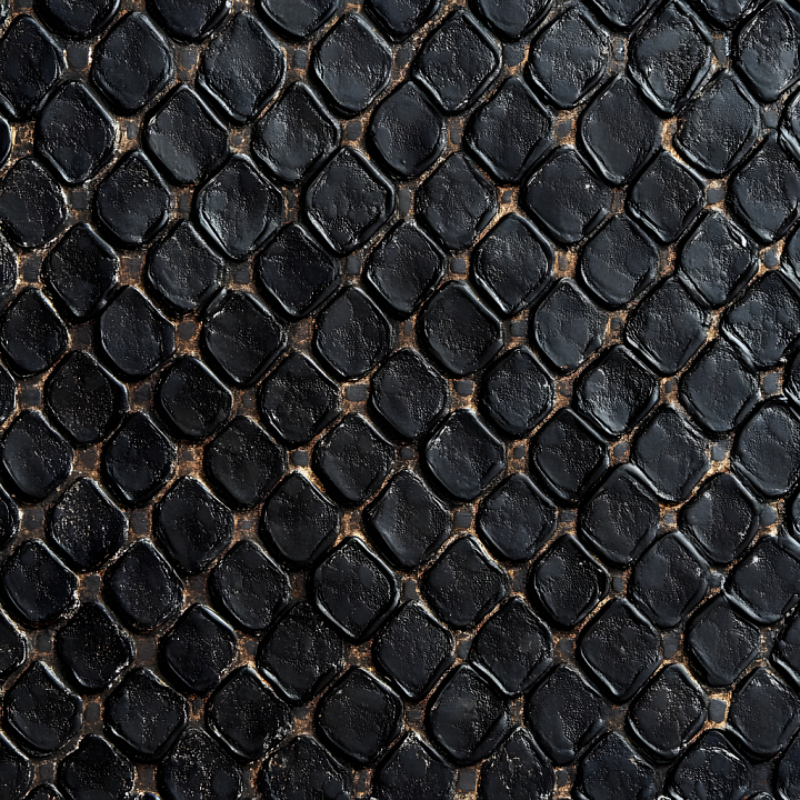 Black Reptilian Skin with Distinct Scale Detail and Realistic Gloss seamless PBR texture preview