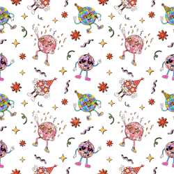 Pattern Bundle - Seamless 3D Retro Disco Ball Cartoon Pattern PBR Texture with Festive Motifs texture preview