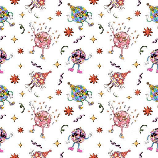 Retro Disco Ball Cartoon Pattern PBR Texture with Festive Motifs seamless Pattern Bundle PBR texture