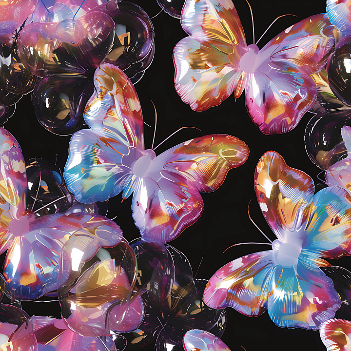 Inflated Butterfly Mylar Foil in Vibrant Multicolor seamless PBR texture preview