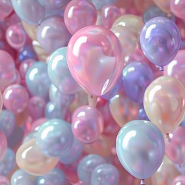 Glossy Iridescent Balloons in Soft Pastels seamless PBR texture preview