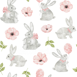 seamless Seamless 3D PBR Texture Featuring Cute Gray Bunnies with Pink Accents and Floral Elements texture 8k free download PBR
