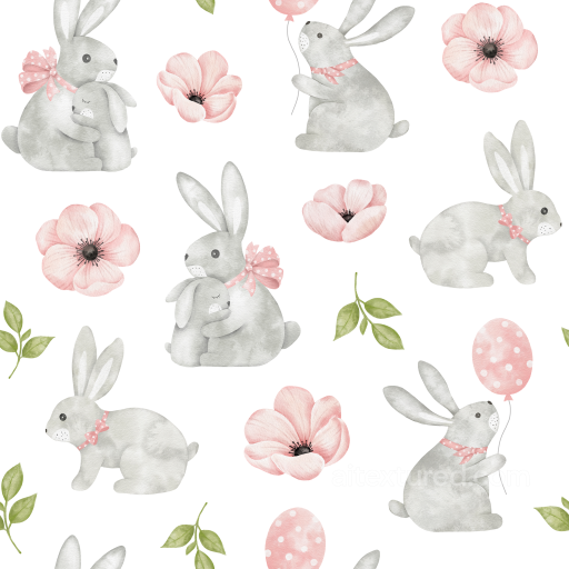 Featuring Cute Gray Bunnies with Pink Accents and Floral Elements seamless All Easter Digital paper PBR texture