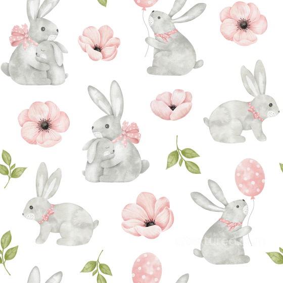 with Watercolor Easter Bunnies and Floral Pattern All Easter Digital paper texture preview