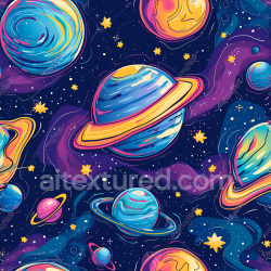 seamless Seamless 3D PBR Texture Featuring Stylized Planets and Cosmic Nebula Clouds texture 8k free download PBR