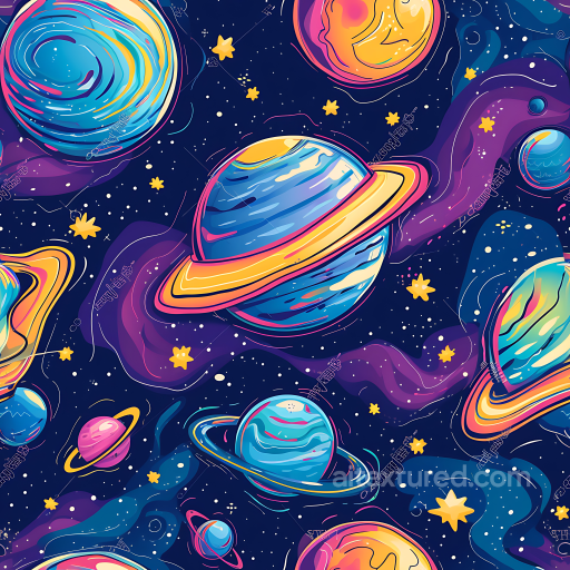 Featuring Stylized Planets and Cosmic Nebula Clouds seamless Star, space, planets PBR texture