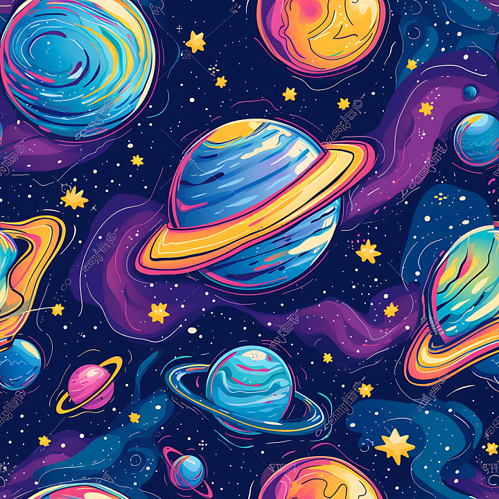 Featuring Stylized Planets and Cosmic Nebula Clouds seamless PBR texture preview