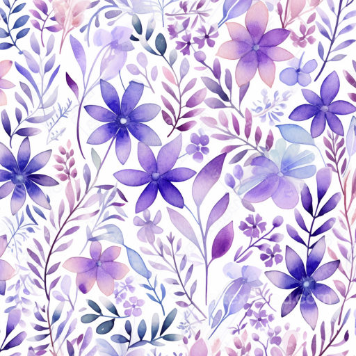 Purple Flower Texture of Delicate Purple Watercolor Flowers and Leaves seamless Purple Flower PBR texture