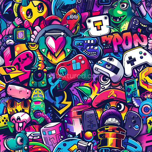 Seamless 3D PBR Texture Featuring Vibrant Colorful Graffiti Street Art
