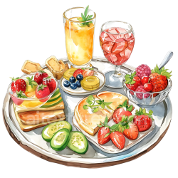 seamless Illustrated Brunch Platter with Pancakes, Fresh Berries, and Juices texture 8k free download PBR