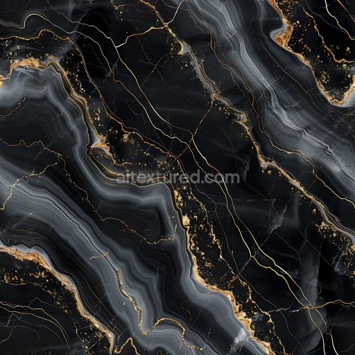 Seamless 3D Black Marble PBR Texture with Polished Gloss and Gold Veining
