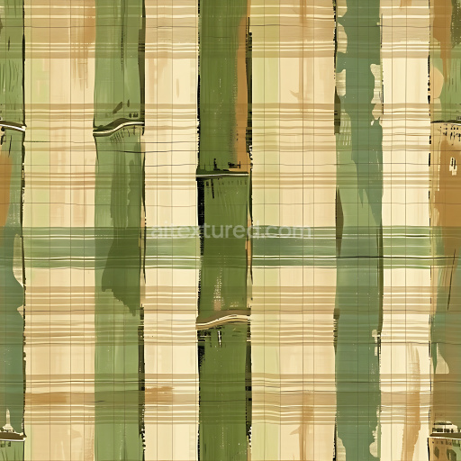 Seamless 3D PBR Plaid Texture Featuring Earthy Green and Beige Stripes