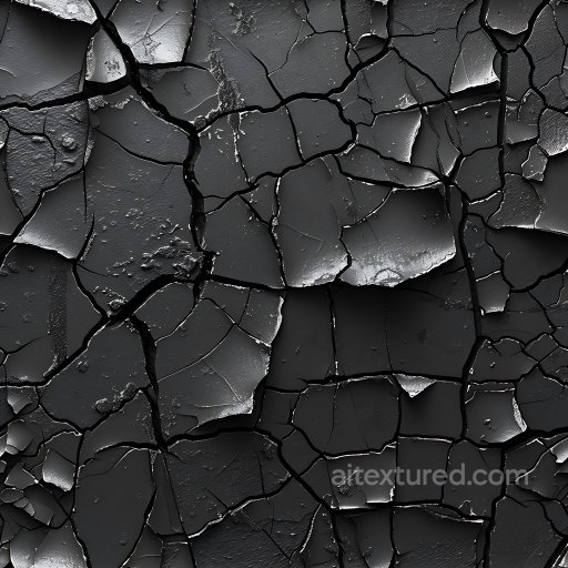Cracked Black Paint PBR Texture with Jagged Fractures and Peeling Layers seamless Cracked & Holes PBR texture