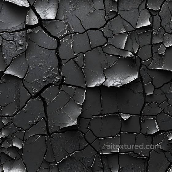 Cracked Black Paint PBR Texture with Jagged Fractures and Peeling Layers Cracked & Holes texture preview