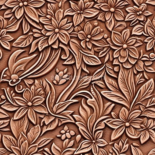 Seamless 3D Embossed Floral Brown Leather PBR Texture with Detailed Leaf Patterns
