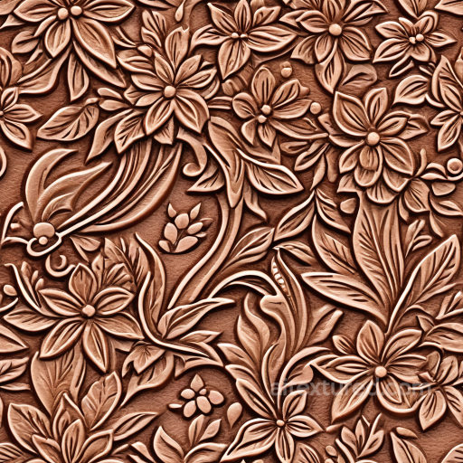 Embossed Floral Brown Leather PBR Texture with Detailed Leaf Patterns seamless Leather PBR texture