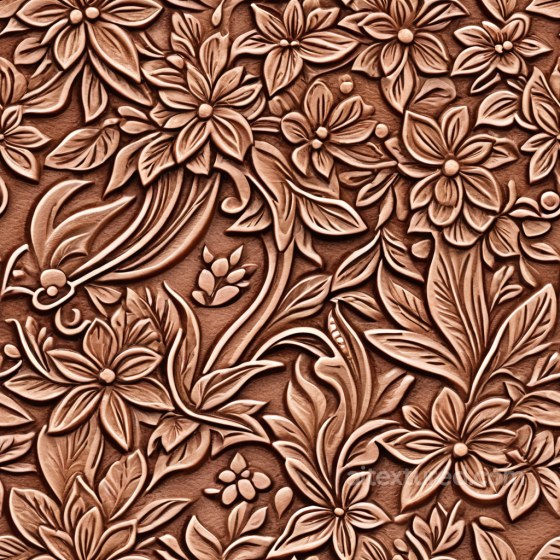 Embossed Floral Brown Leather PBR Texture with Detailed Leaf Patterns Leather texture preview