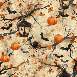 seamless Seamless 3D PBR Texture with Vintage Halloween Pattern Featuring Pumpkins and Lanterns texture 8k free download PBR