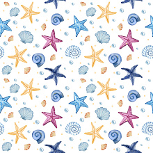 Seamless 3D Pattern PBR Texture Featuring Colorful Starfish and Seashell Motifs texture preview