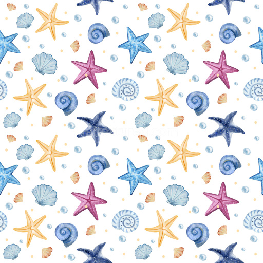 Pattern Bundle - Seamless 3D Pattern PBR Texture Featuring Colorful Starfish and Seashell Motifs texture preview
