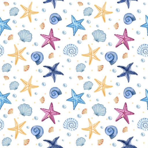 Pattern PBR Texture Featuring Colorful Starfish and Seashell Motifs seamless Pattern Bundle PBR texture