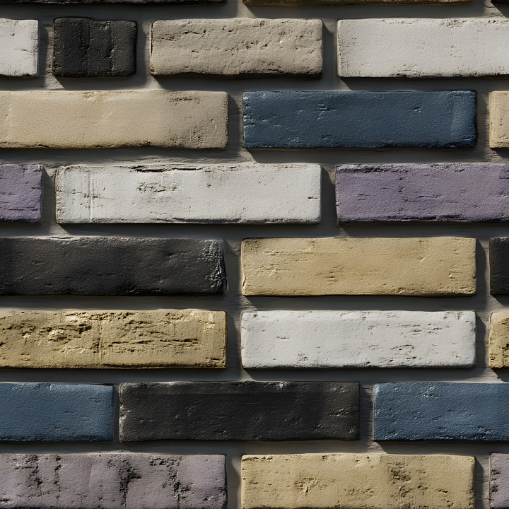 Cracked Multi-Colored Painted Brick Wall with Subtle Damage seamless PBR texture preview