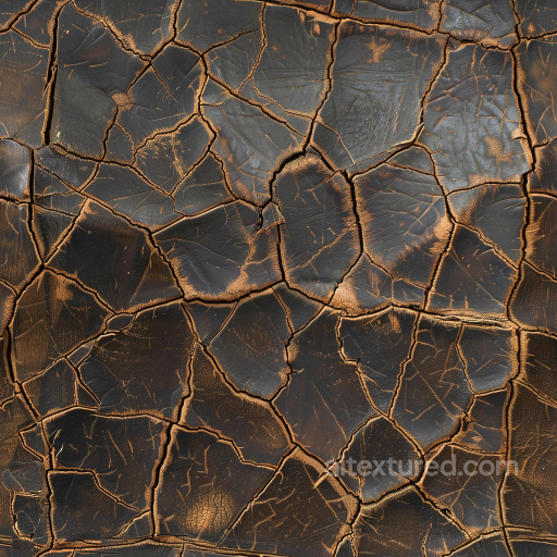 Cracked Distressed Brown Leather Texture with Deep Fissures seamless Leather PBR texture