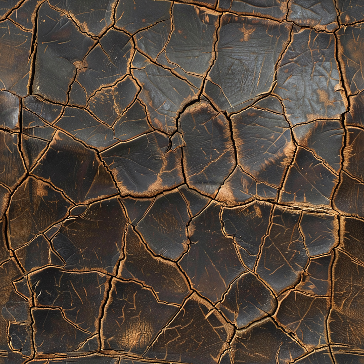 Cracked Distressed Brown Leather with Deep Fissures seamless PBR texture preview