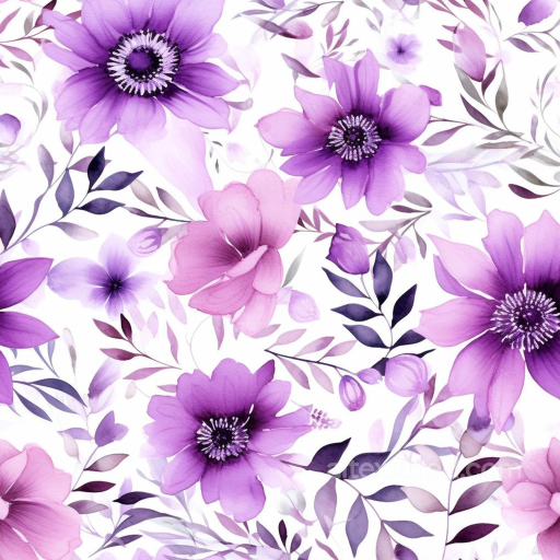 Purple Flower Pattern Seamless Texture with Watercolor Floral Design seamless Purple Flower PBR texture