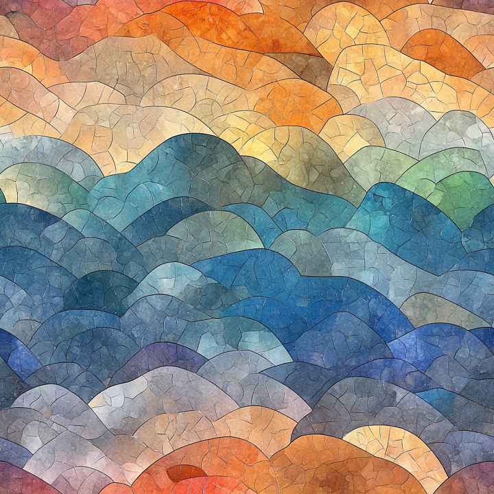 Mosaic Featuring Multicolored Stone Chip Wave Pattern seamless PBR texture preview