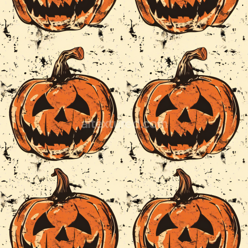 Seamless 3D PBR Texture with Vintage Halloween Jack-o'-Lantern Pattern