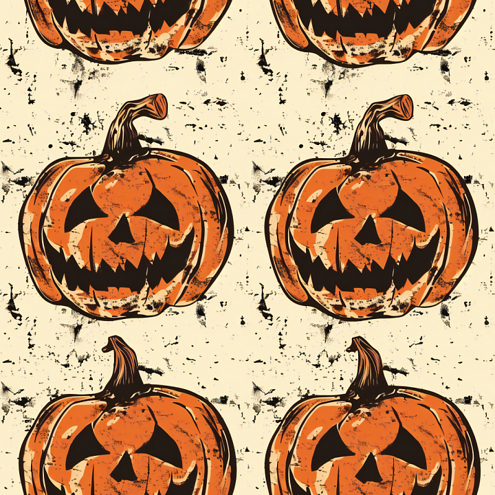 with Vintage Halloween Jack-o'-Lantern Pattern seamless PBR texture preview