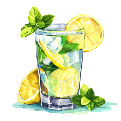 Refreshing Lemon and Mint Water Illustration for Breakfast Designs