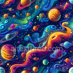 seamless Seamless 3D Space PBR Texture Featuring Colorful Nebulae and Stylized Planets texture 8k free download PBR