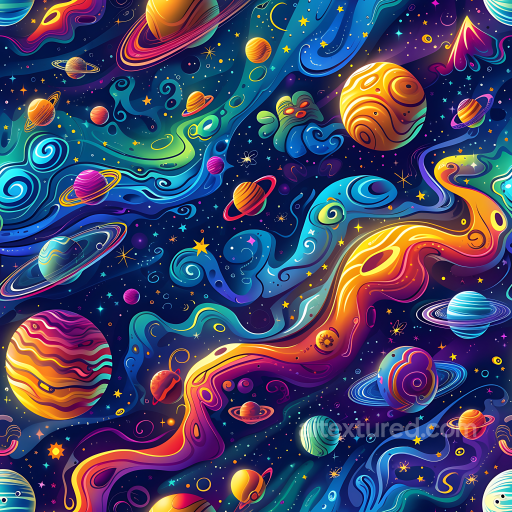 Space PBR Texture Featuring Colorful Nebulae and Stylized Planets seamless Star, space, planets PBR texture