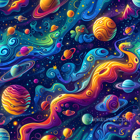 Space PBR Texture Featuring Colorful Nebulae and Stylized Planets Star, space, planets texture preview