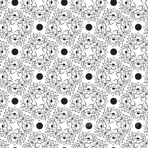 Featuring Black & White Stylized Floral Design seamless White & Black PBR texture