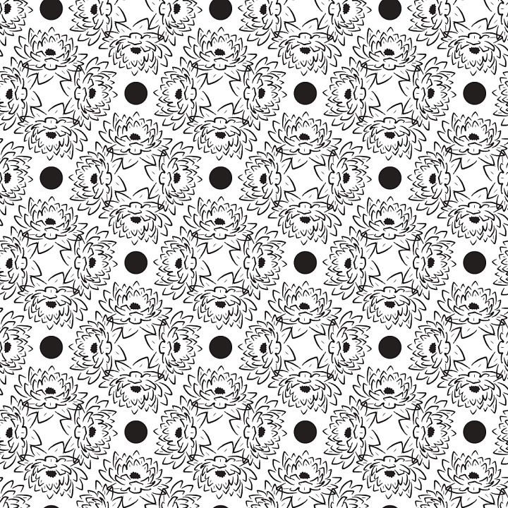 Featuring Black & White Stylized Floral Design seamless PBR texture preview